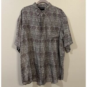 Vintage Colore Italia Mens Silk Button Down Shirt Medallion Print XL 90s Retro